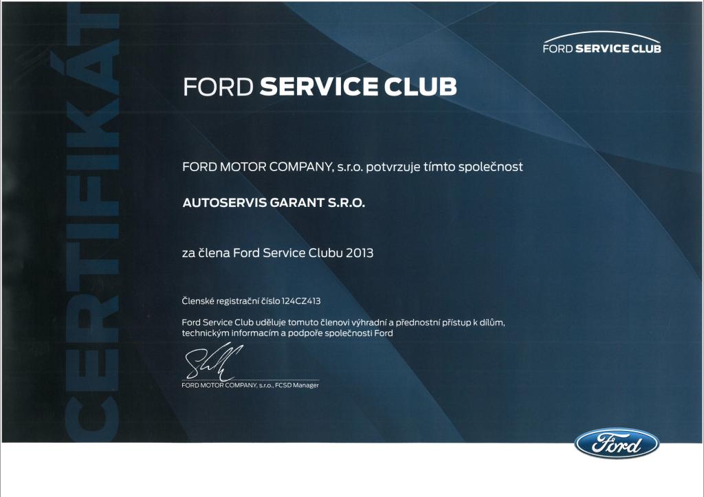 Ford Service Club 2013 pro Autoservis Garant